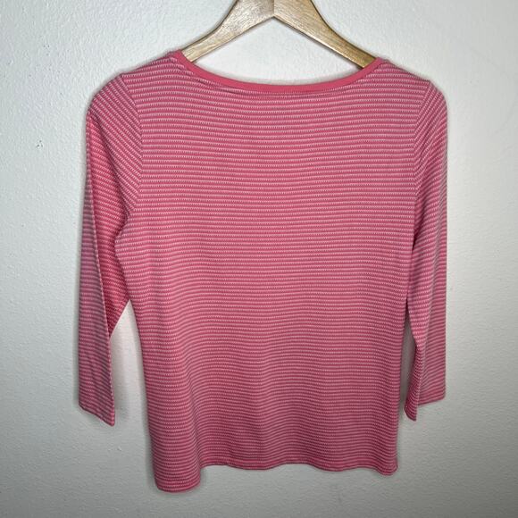 Talbots 100% Cotton Pink Stripe Long Sleeve Tee Medium - Picture 6 of 10